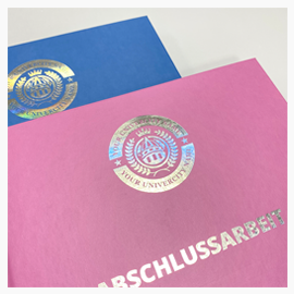 Abschlussarbeiten im Hardcover Kunstleder - Klare Linie Cover in Pink und Blau